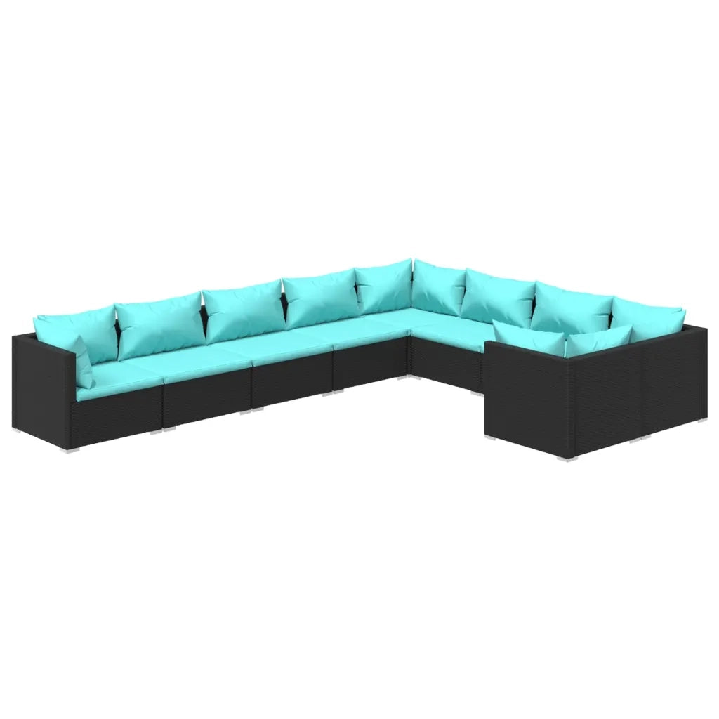 Set Divani da Giardino 9 pz con Cuscini in Polyrattan Nero 3102761