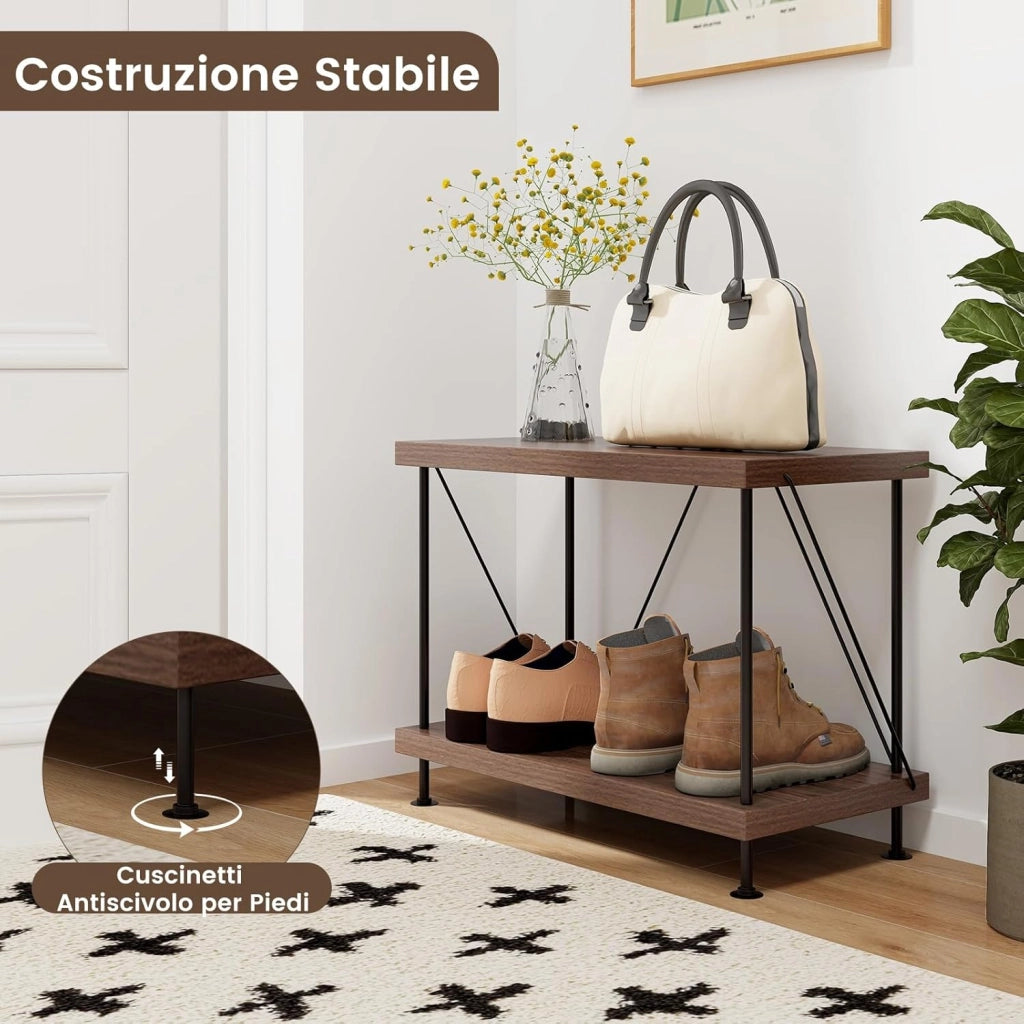 Scaffale Multiuso a 2/3/4/5 Ripiani, Libreria Autoportante con Struttura in Metallo, Stile Industriale, per Camera da Letto, Soggiorno Ufficio Studio (2 Livelli 60x29,5x45 cm)