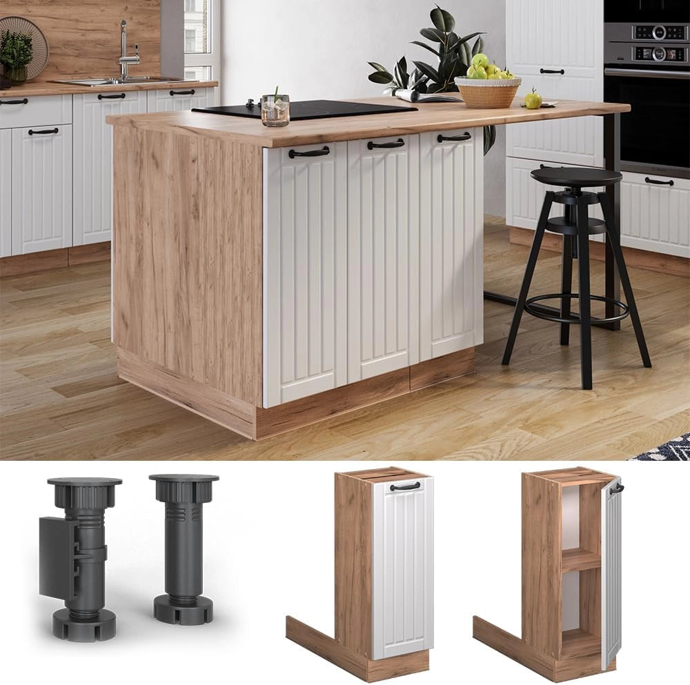 Isola cucina Fame-Line, Rovere nero lucido, 30 cm Senza piano di lavoro, liberamente combinabile con altri moduli Fame-Line