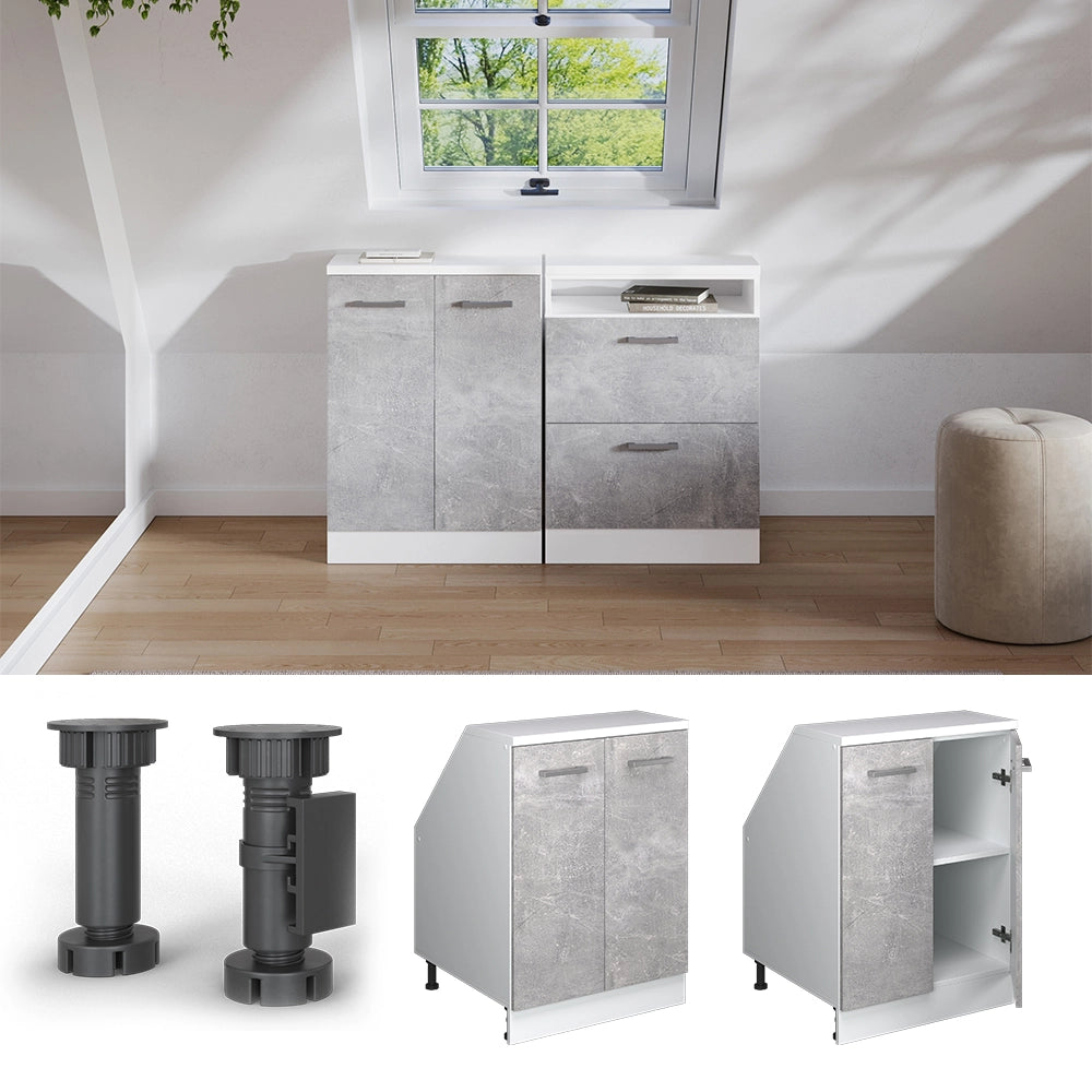 Mobile sottotetto Rion Calcestruzzo/Bianco 60 x 83.8 cm con 2 porte, carcassa 60 cm profondità Vicco
