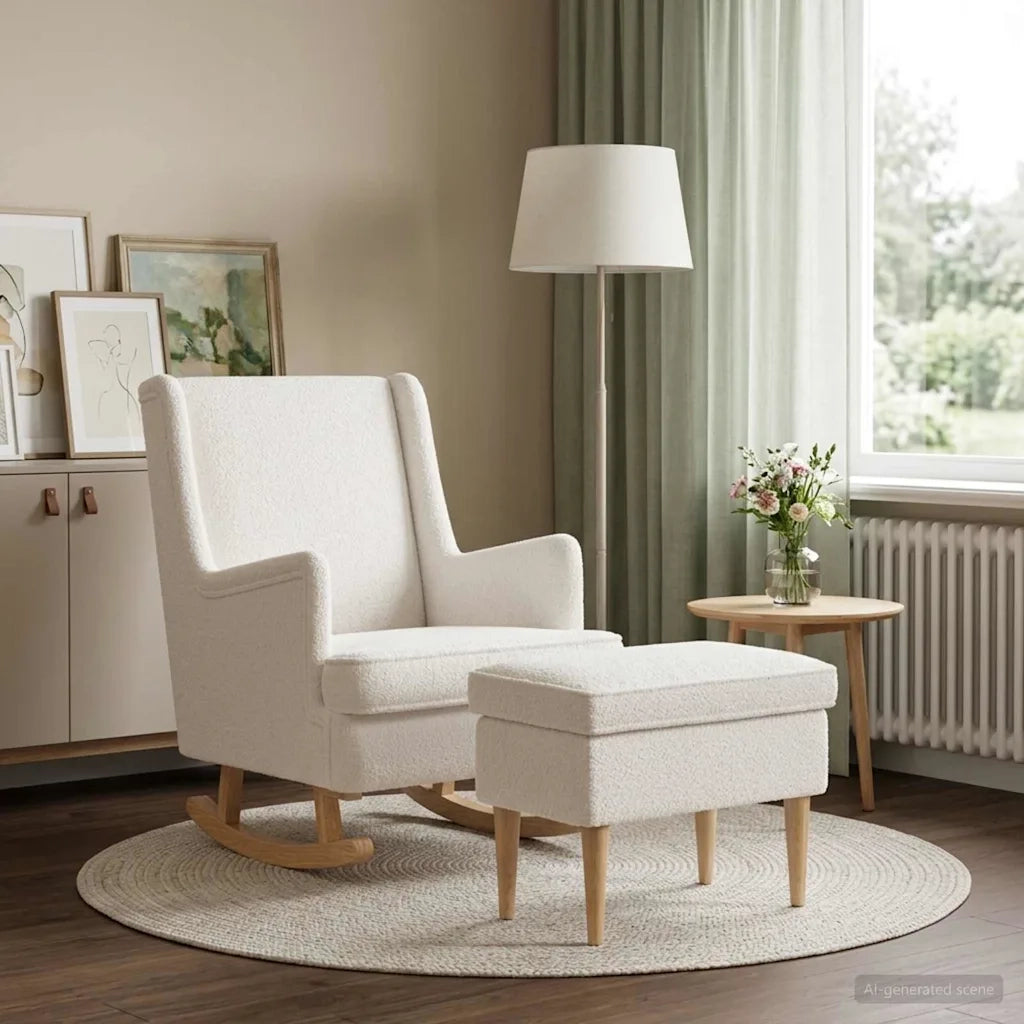Poltrona con Ottomano 2 pz Crema Bouclé 3418855