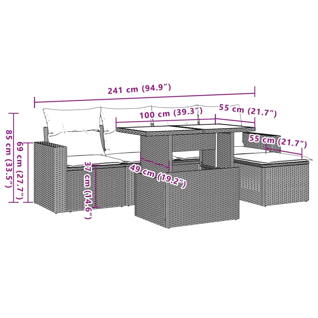 Set Divano da Giardino 6 pz con Cuscini Grigio in Polyrattan 3267240