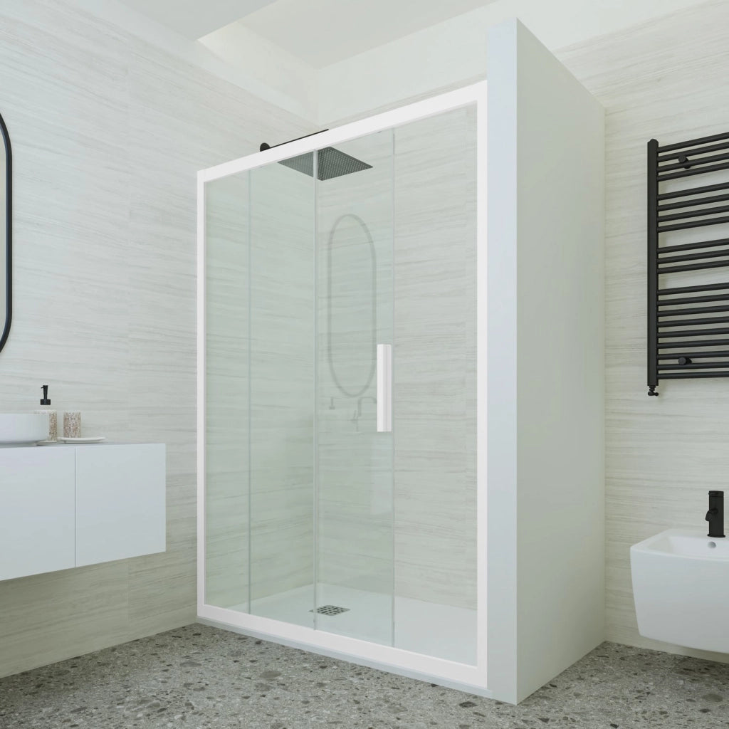Porta doccia scorrevole 120 CM H 200 Vetro Trasparente Profilo Bianco Matt mod. Deco
