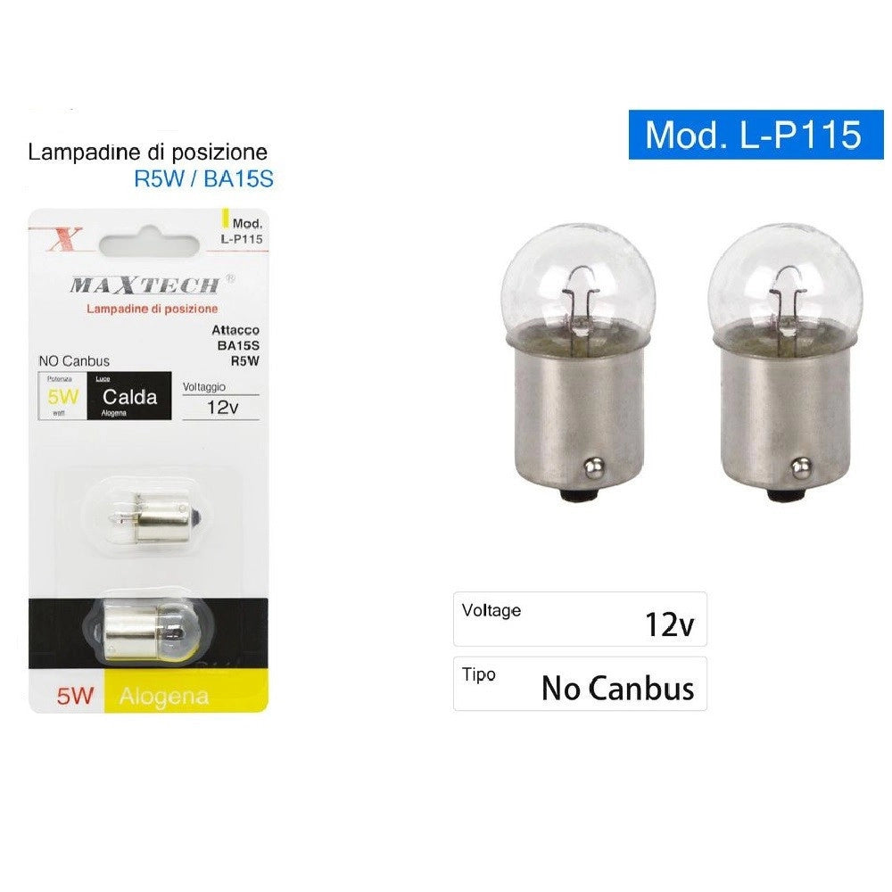 Trade Shop - Lampadine Di Posizione Auto Ba15s R5w L-p115 Luce Calda 12v 5w Alogena No Canbus -