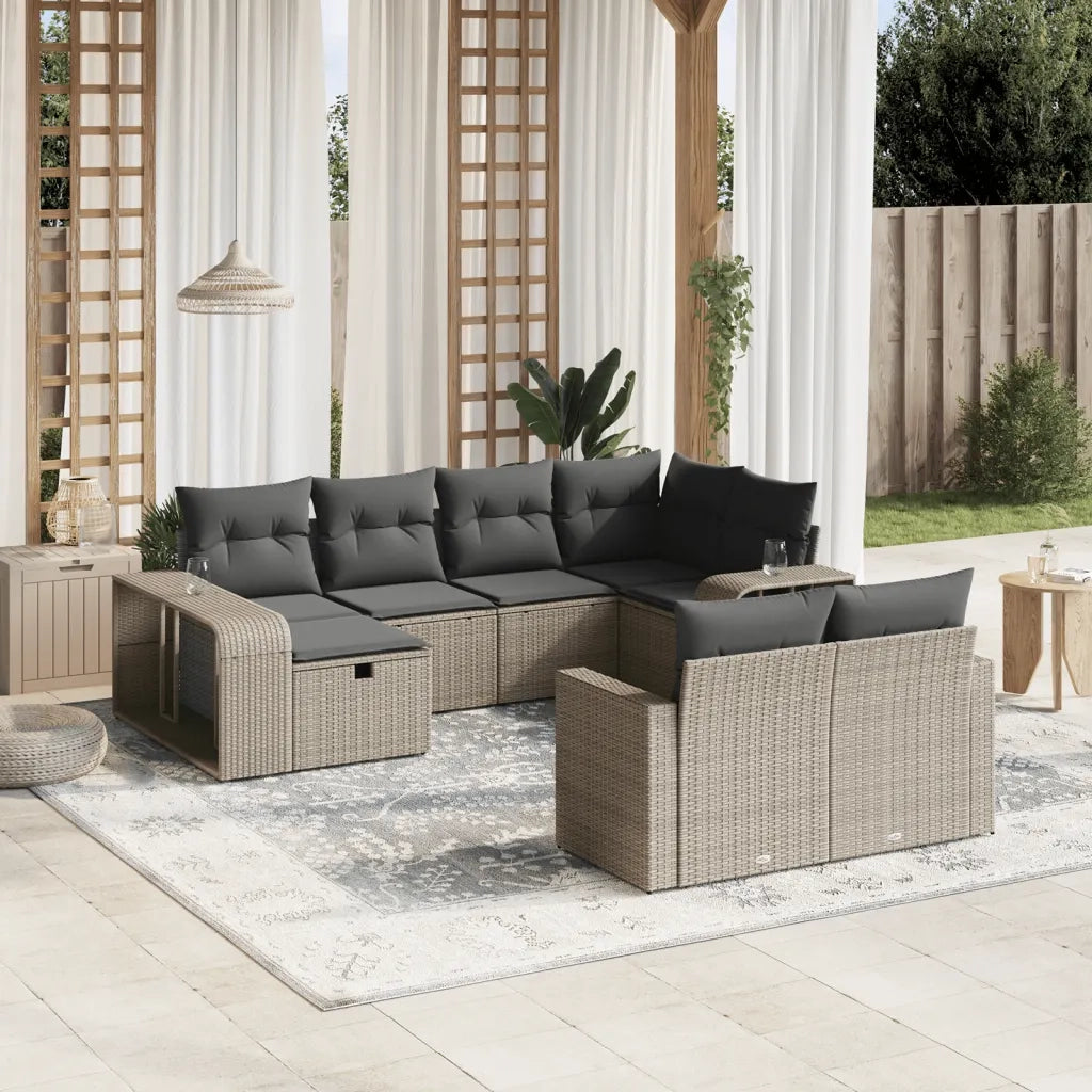 Set Divano Giardino 10 pz con Cuscini Grigio Chiaro Polyrattan