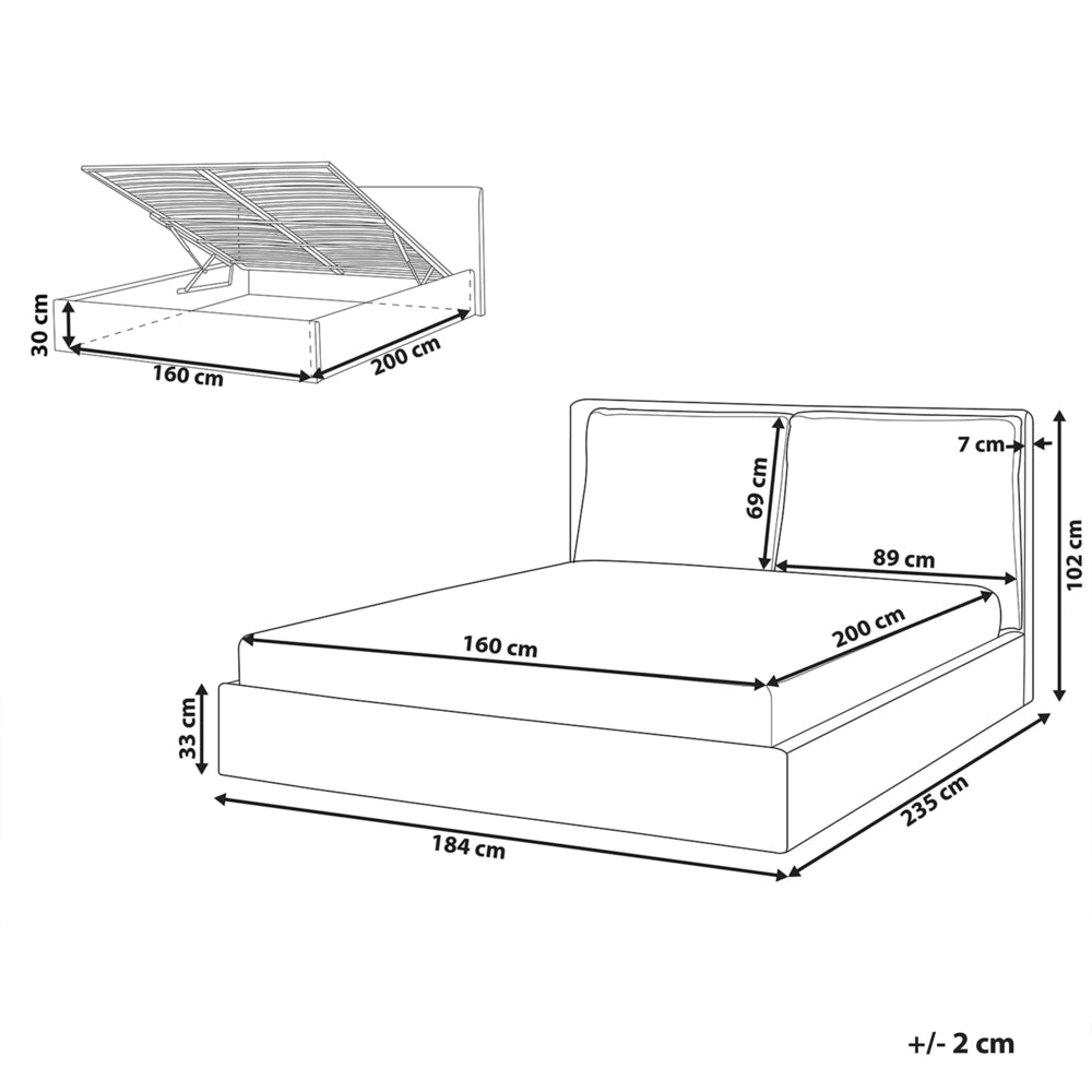 Letto matrimoniale in tessuto beige con contenitore 160 x 200 cm camera da letto moderna