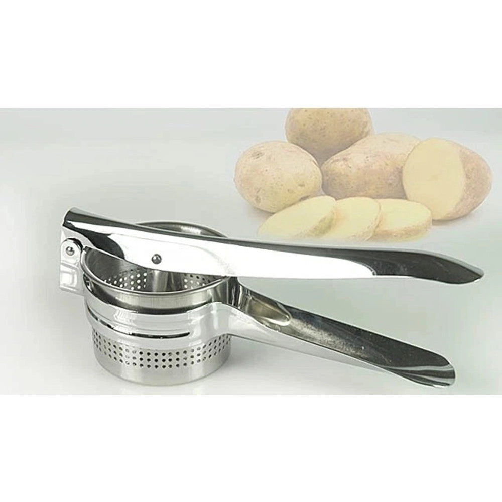 Trade Shop - Schiacciapatate A Pressione In Acciaio Inox Con Doppia Foratura Per Purè Passati 27 Cm -