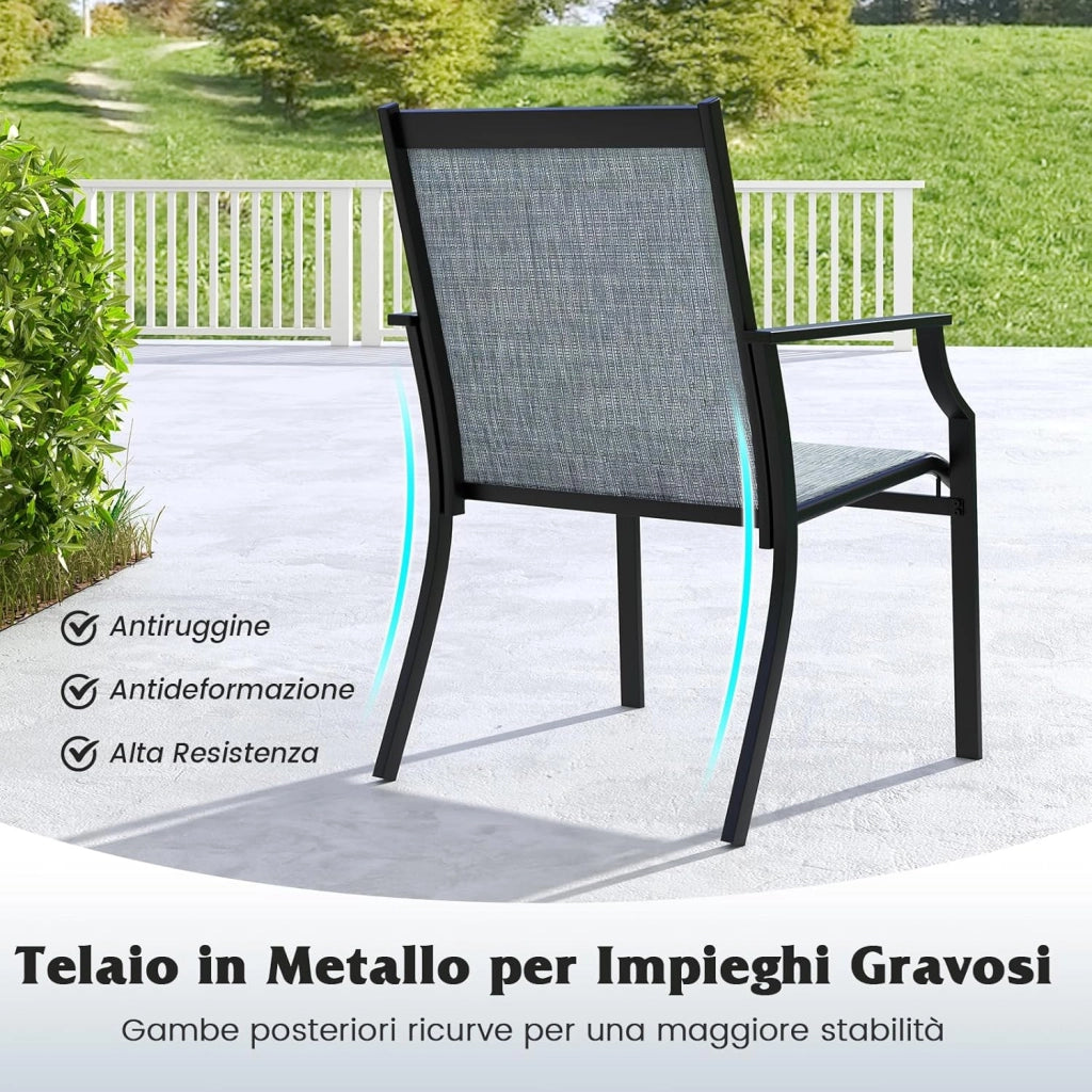 Set di 2 Sedie da Gairdino, Poltrone da Patio con Seduta in Tessuto Textilene, Sdraio da Balcone con Gambe in Metallo, Sedia da Pranzo Poltata 150 kg, per Giardino, Patio (Blu)