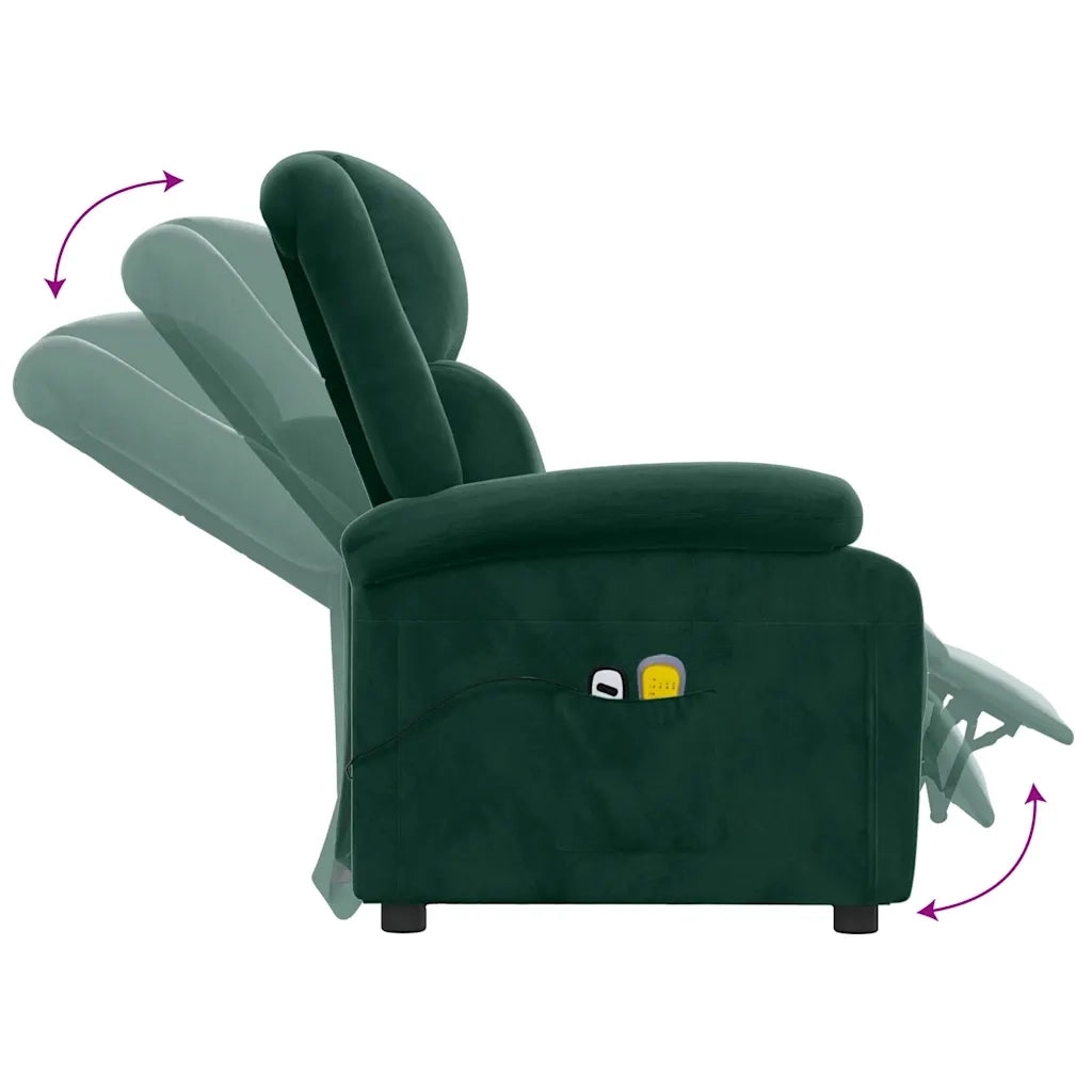 Poltrona Massaggiante Elettrica Verde Scuro in Velluto 3098406