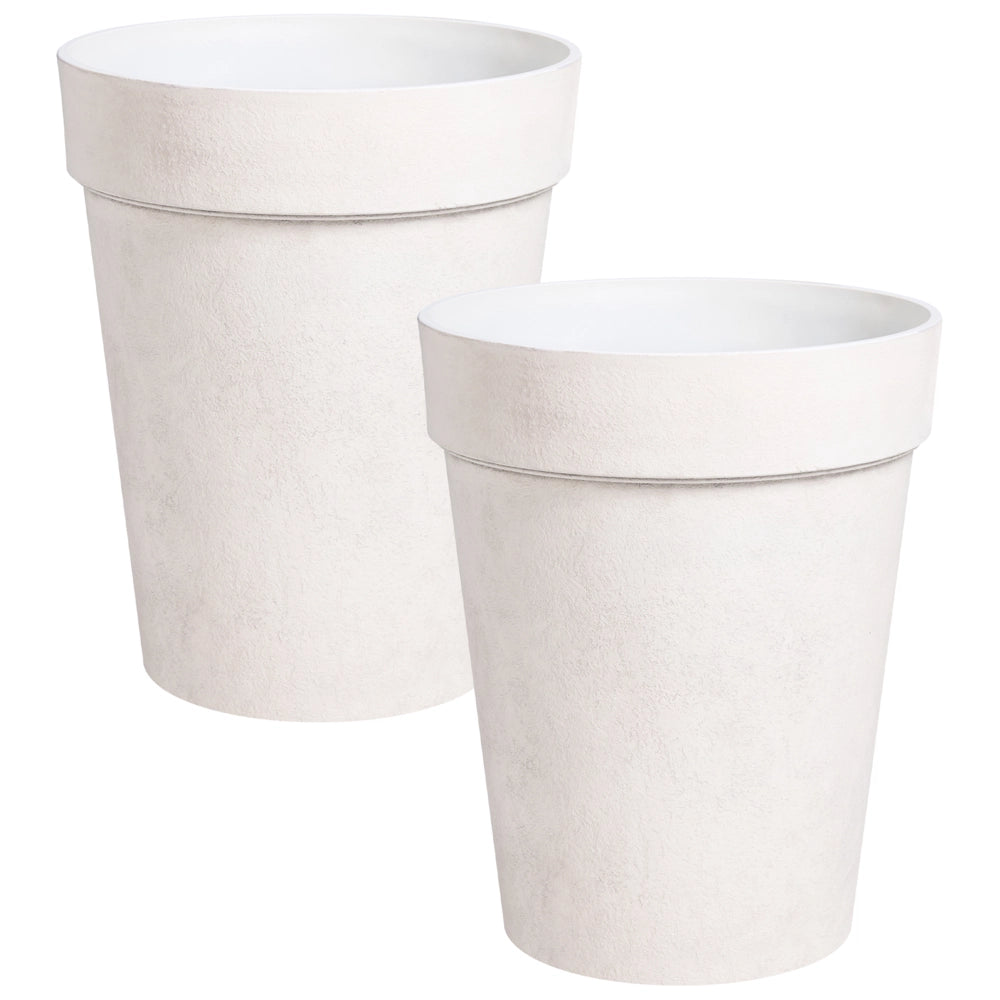 Set di 2 vasi da giardino grandi in materiale sintetico con effetto a coste per terrazzo, colore beige