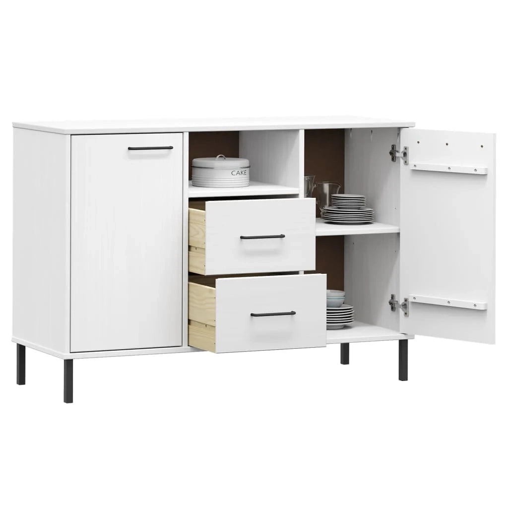 Buffet credenza cassettiera mobiletto mobile contenitore organizer per cucina soggiorno salotto con gambe in metallo 113 x 40 x 77 cm legno massello bianco 02_0030093