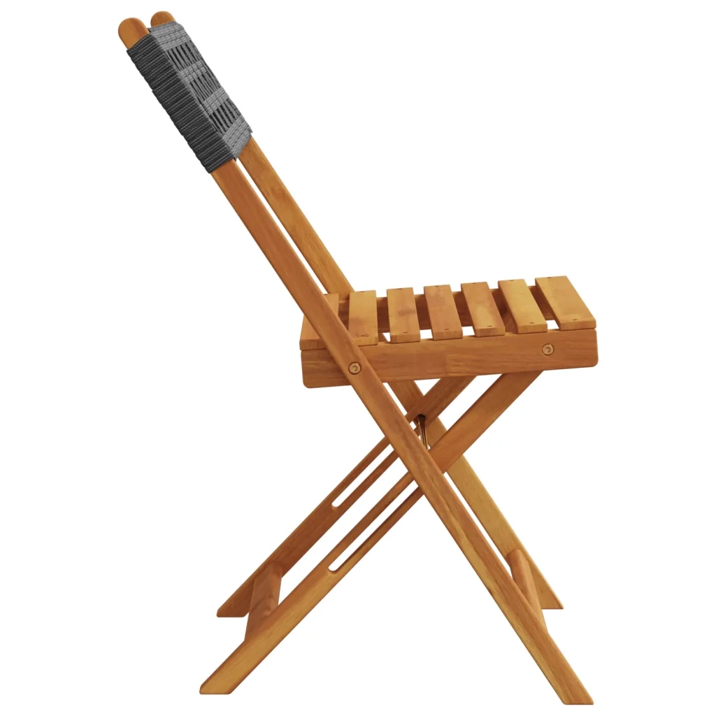 Sedie Giardino Pieghevoli 4pz Nere Polyrattan e Legno Massello
