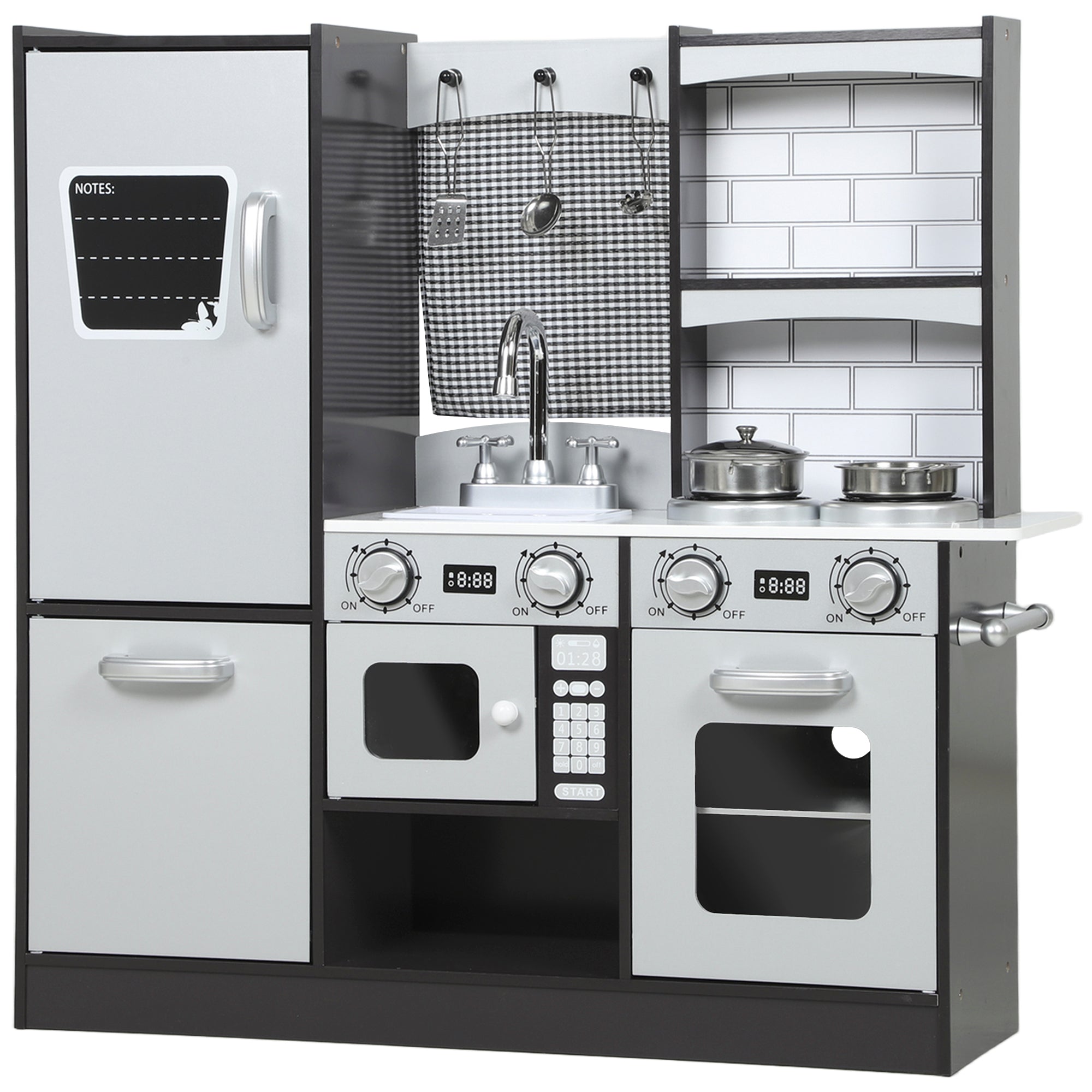 Cucina Giocattolo per Bambini 3-8 Anni con Accessori Frigo Lavandino e Suoni in Legno Marrone