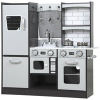 Cucina Giocattolo per Bambini 3-8 Anni con Accessori Frigo Lavandino e Suoni in Legno Marrone