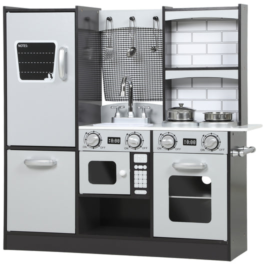 Cucina Giocattolo per Bambini 3-8 Anni con Accessori Frigo Lavandino e Suoni in Legno Marrone