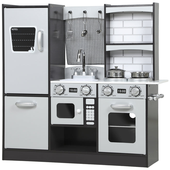 Cucina Giocattolo per Bambini 3-8 Anni con Accessori Frigo Lavandino e Suoni in Legno Marrone