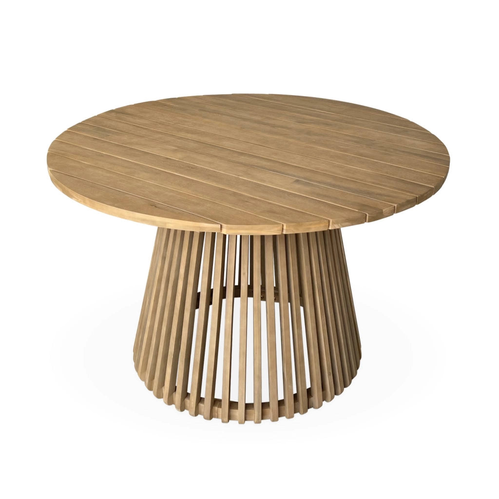 Set tavolo da pranzo rotondo in legno con 4 poltrone in corda, beige