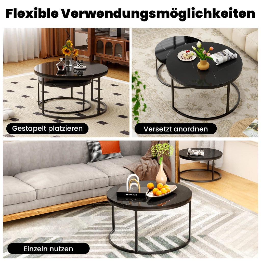 TAVOLINO DA CAFFÈ Set da 2 pezzi 80x80 cm e 60x60 cm MDF Nero