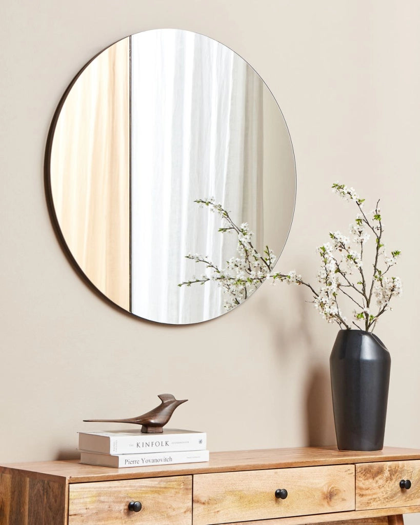 Specchio da parete oro rosa 79 x 79 cm Forma rotonda con ganci Decorazione da parete in stile moderno