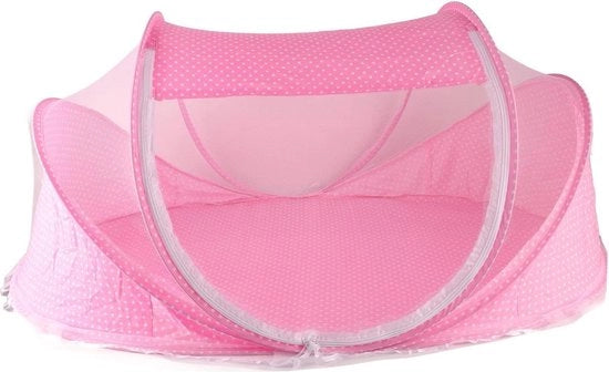 Tenda anti-zanzare per bambini pieghevole con cuscino - lettino per bambini con materasso per viaggio - colore rosa