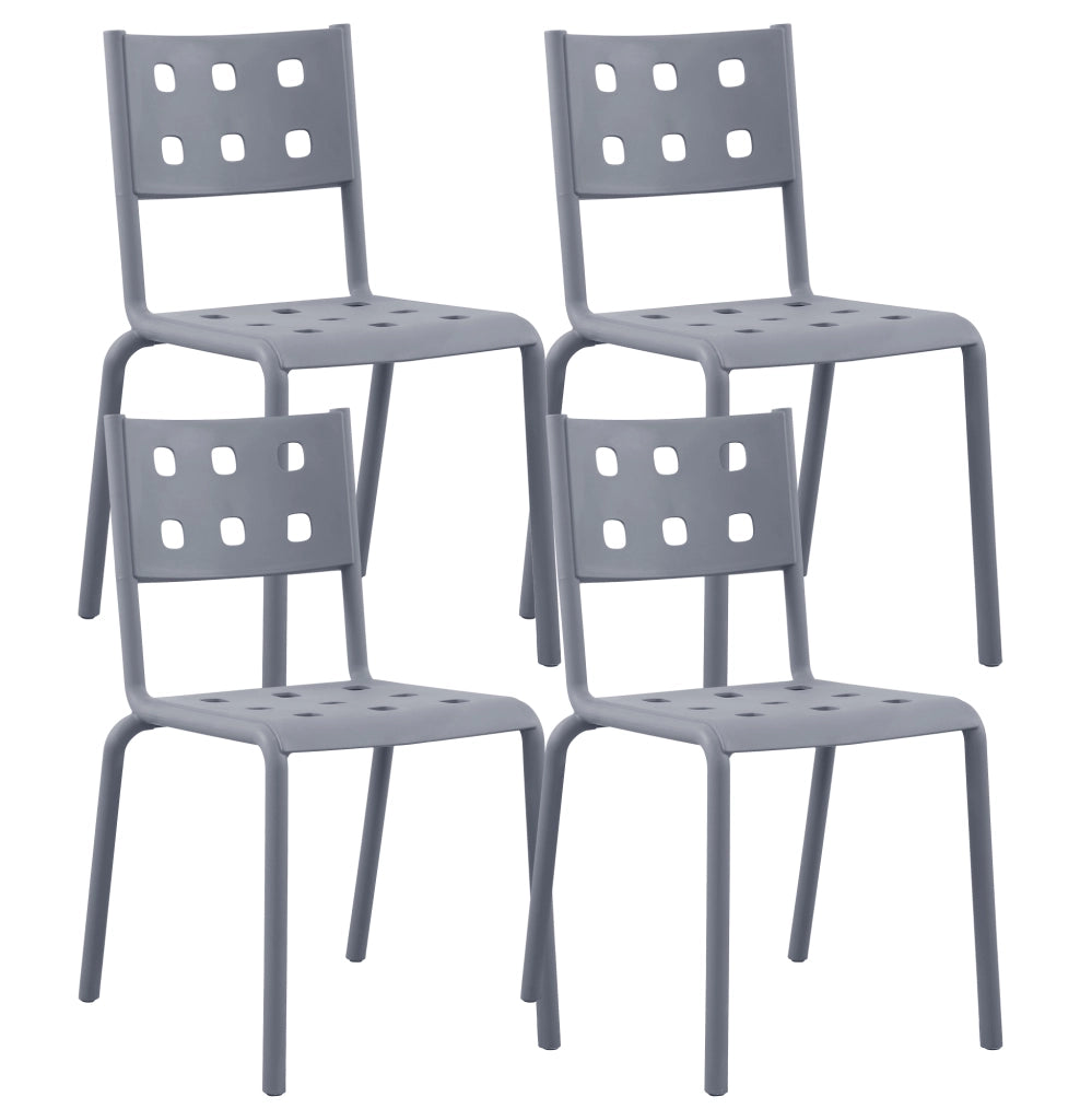 Set 4 Sedie In Polipropilene e Fibra Di Vetro Sedia Cucina Trattamento Uv Antiscolorimento Giardino Interno Esterno Moderne Robuste Resistenti Seduta Terrazzo Soggiorno Bar Ristorante Impilabili Zoe-Grigio