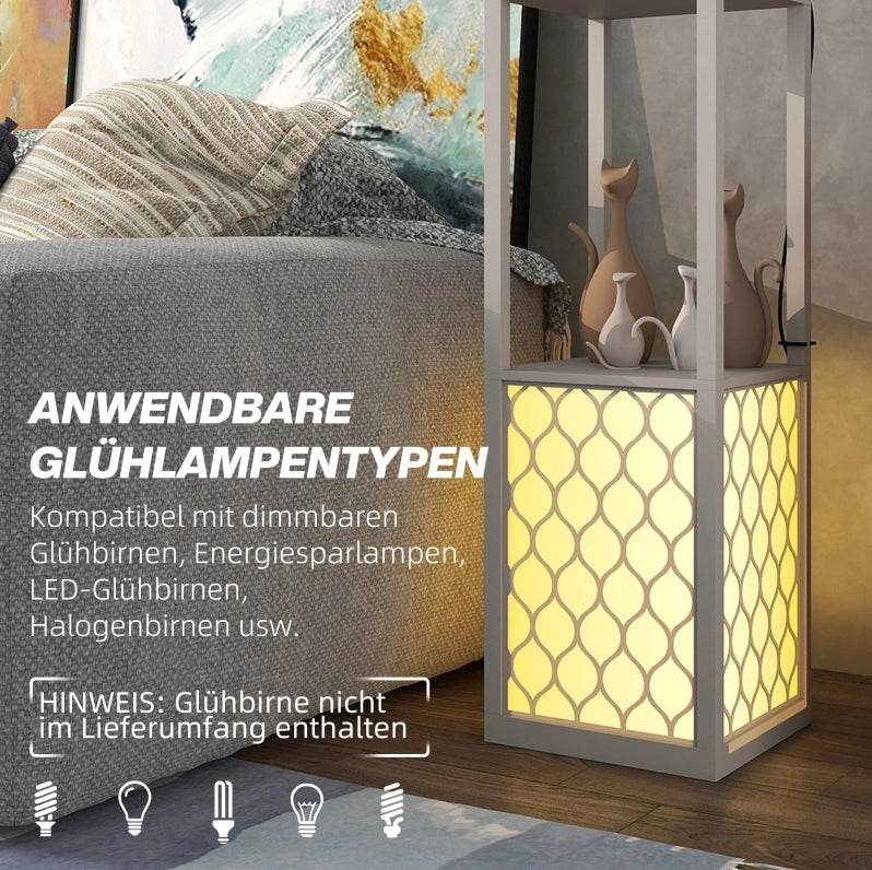 Lampada da Terra con 2 Ripiani, Interruttore a Catena, 26x26x156 cm, Grigio Chiaro