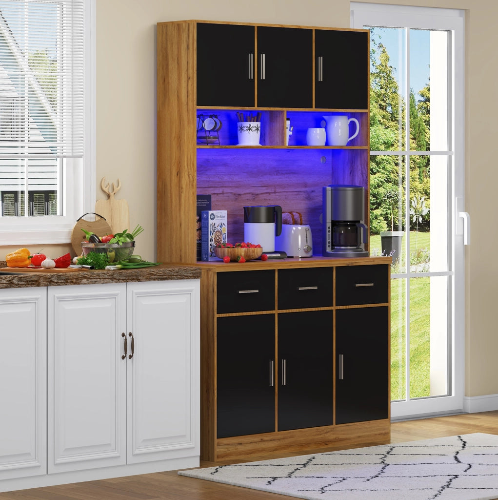 Mobile buffet da cucina 100x40x180 cm con LED APP, prese USB e cassetti