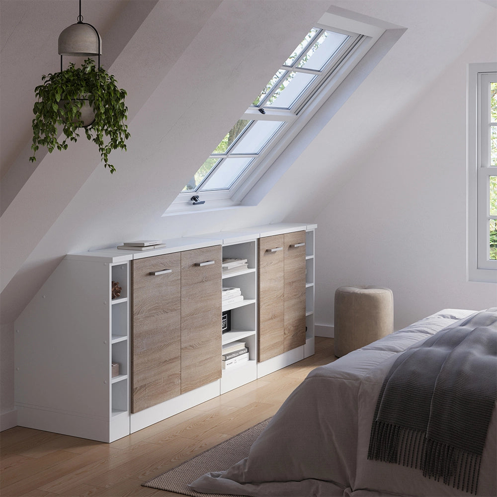 Set di mobili sottotetto Rion Sonoma/Bianco 210 cm Set di 5 carcasse armadio profondità 60 cm Vicco
