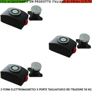 ELETTROMAGNETI NERI BLOCCA PORTE TAGLIAFUOCO REI 3 PEZZI FORZA DI TRAZIONE 50 KG ANTINCENDIO ALIMENTAZIONE 22/28 VCC