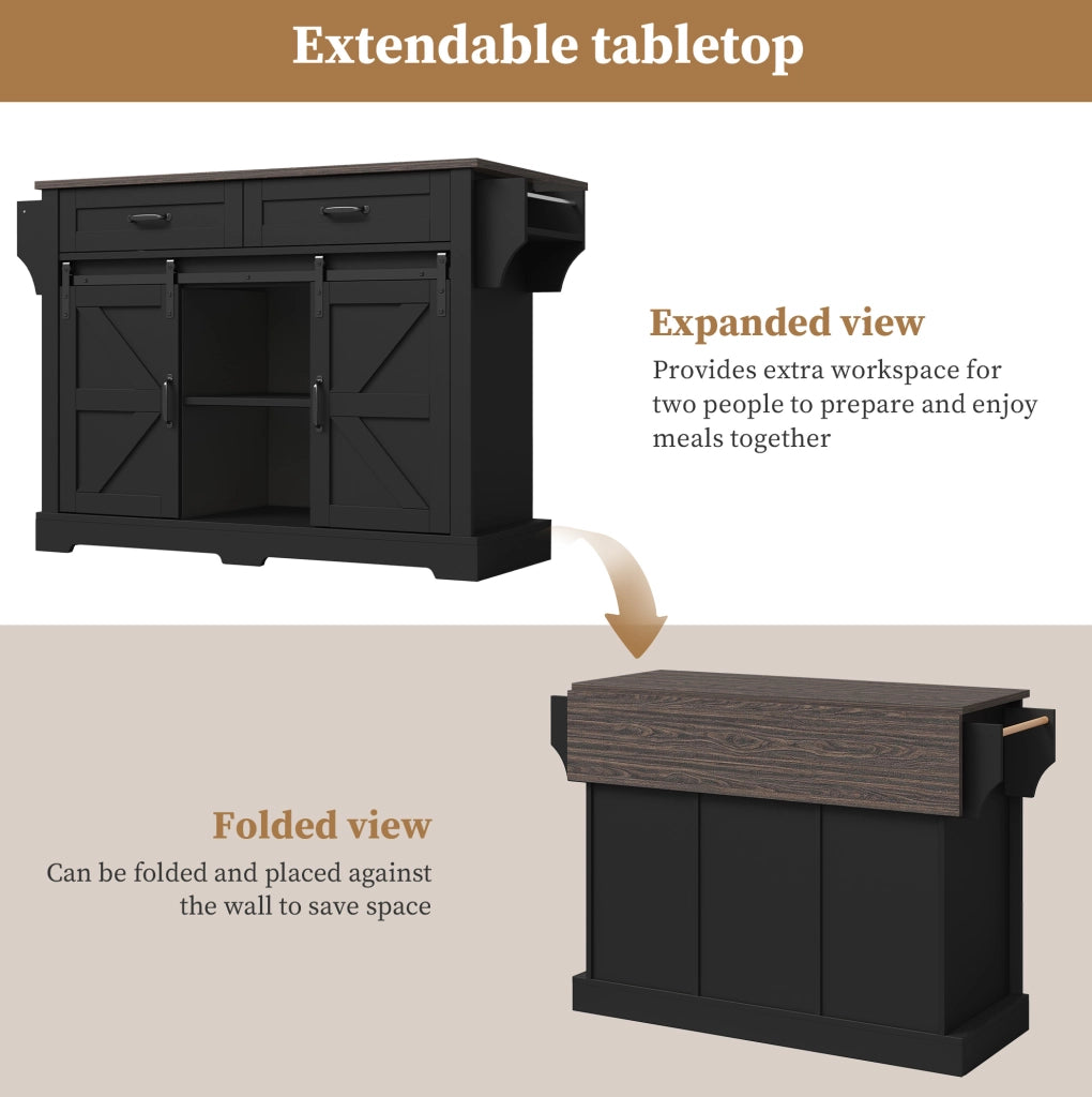 Isola cucina su ruote con piano ribaltabile 120x45(70)x91 cm; MDF; nero