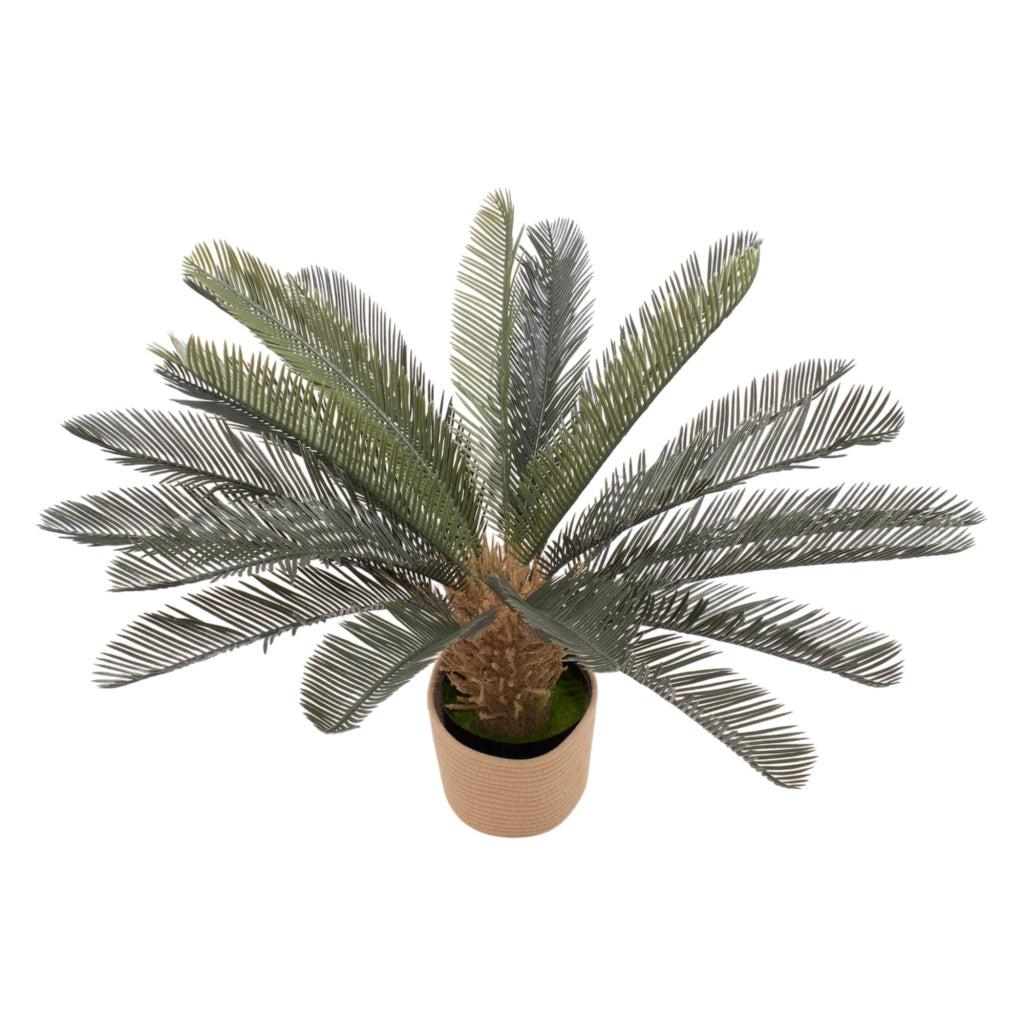 Cycas 85 - Pianta Artificiale Decorativa Tropicale Cycas H85 cm per Interno Esterno con Vaso Beige