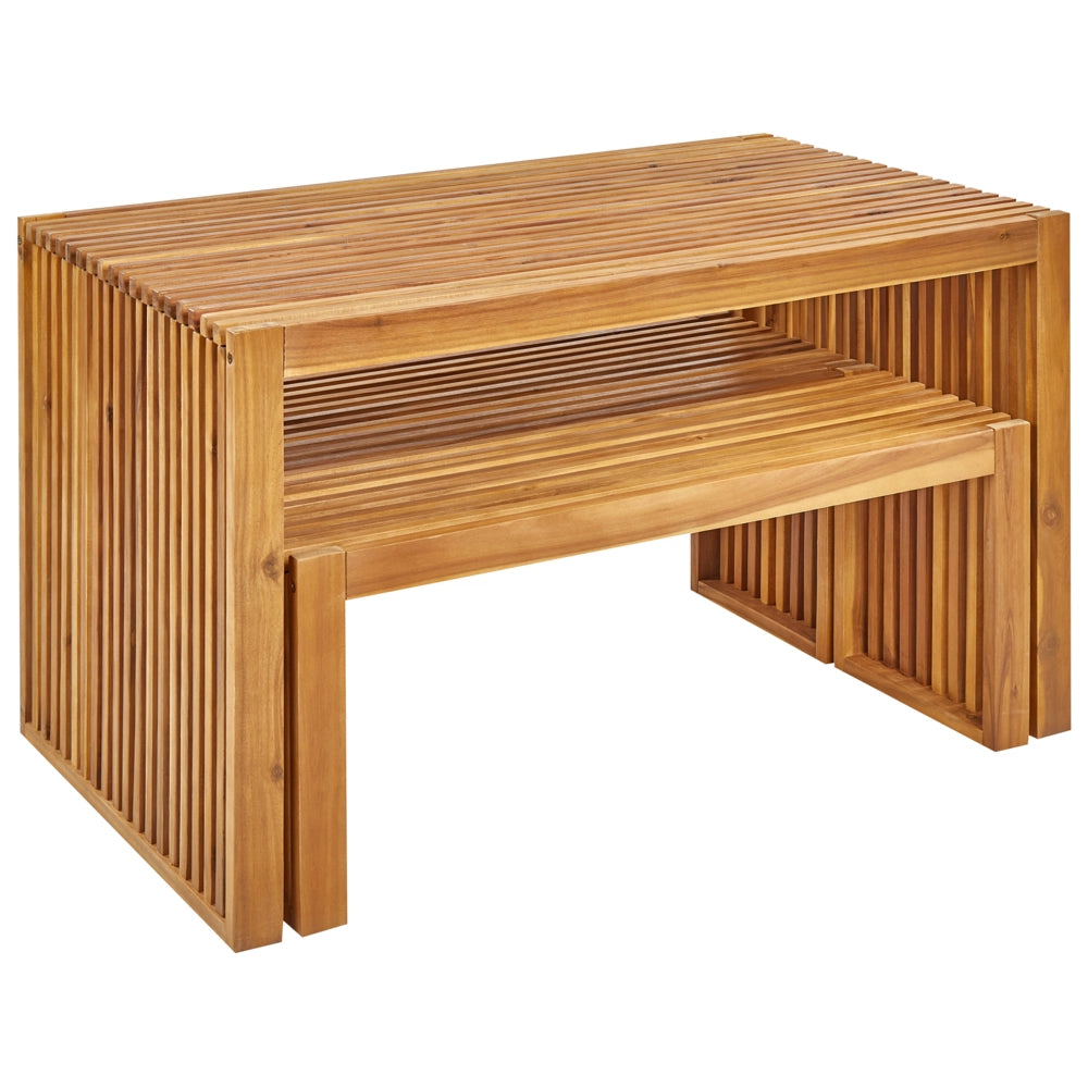 Set da pranzo da giardino 3 pezzi Tavolo rettangolare in legno massiccio di acacia 2 panche Design rustico per interni esterni