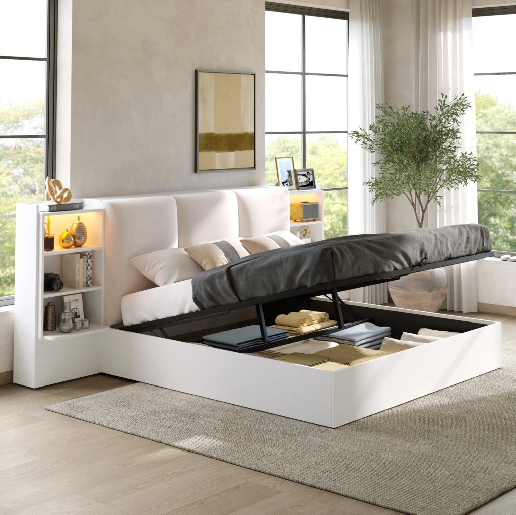 Letto matrimoniale 180x200 cm con LED e vano contenitore