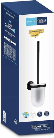 Set di spazzola per il water 411852430 (con fissaggio occulto alla parete in metallo e vetro comprensivo di viti e chiodi facile da installare con QuickGlue) - nero opaco 398 mm con appoggio per spazzola