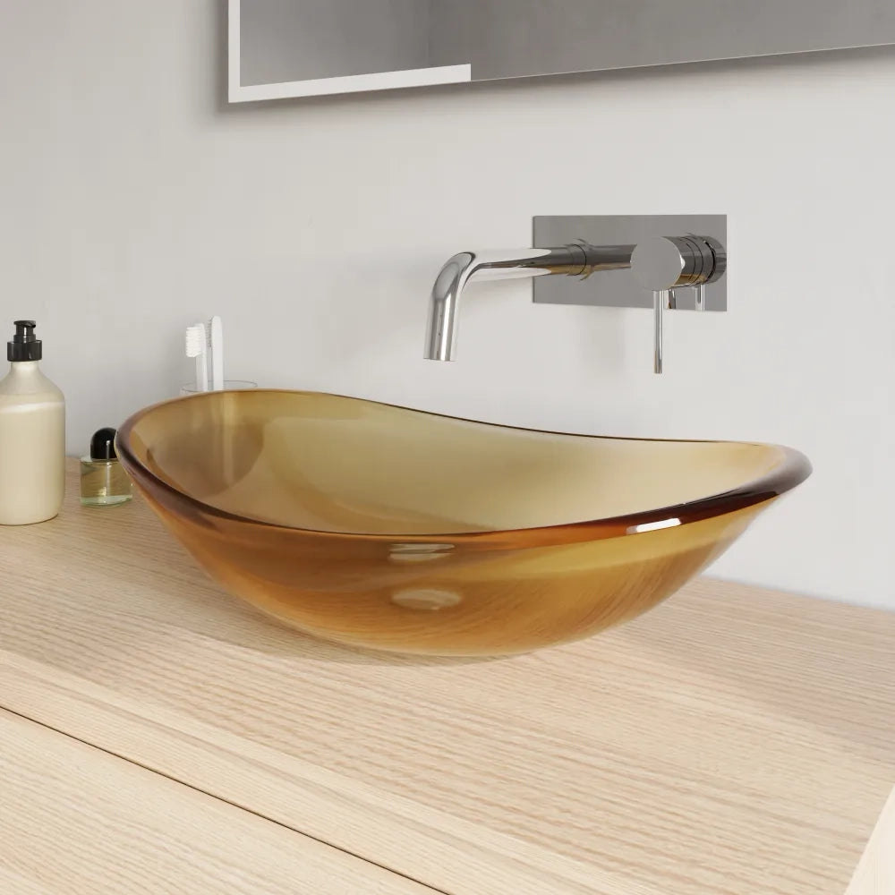 Lavabo da appoggio in vetro trasparente 54x35x15,5 cm color giallo | Aurea