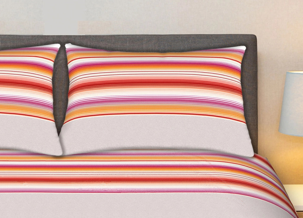 Completo Lenzuola Stiro Facile 100% Cotone Made Italy Effetto Seta Striped - Matrimoniale - Grigio