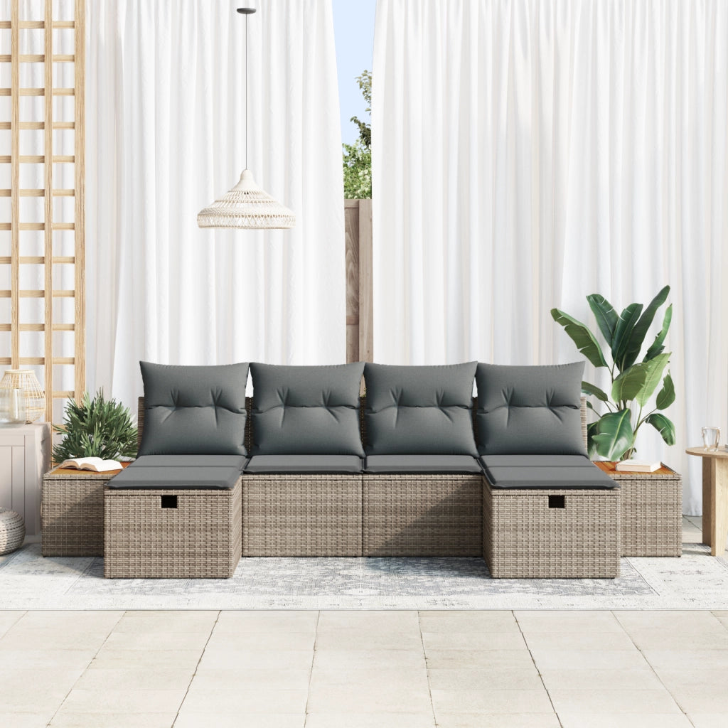 Set di Divani da Giardino 6 Pezzi con Cuscini Grigio Poly Rattan
