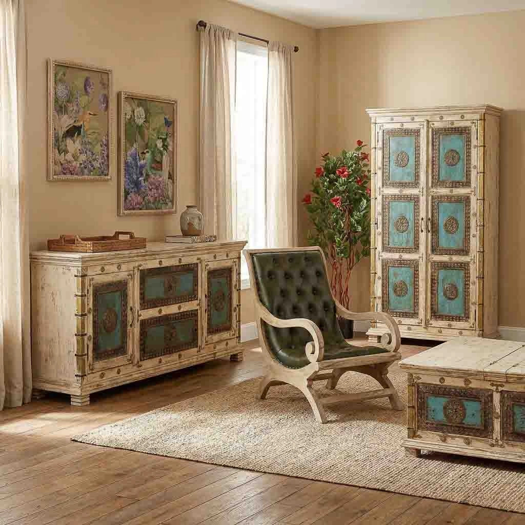 Armadio artigianale in legno bianco, 102x44x183h cm
