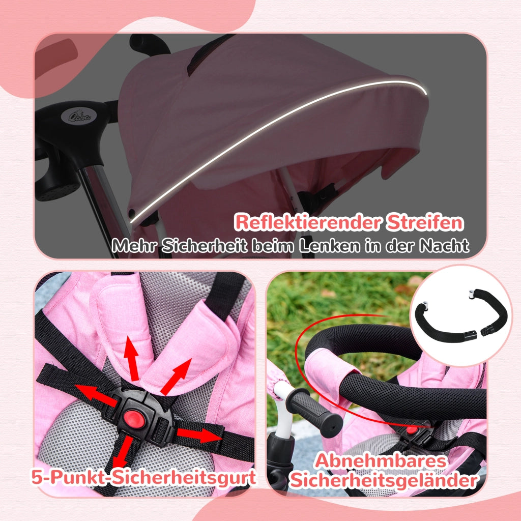 Triciclo 6 in 1 per Bambini ¨C zephmum ¨C Rosa con Schiebestange, Cestino e Cintura