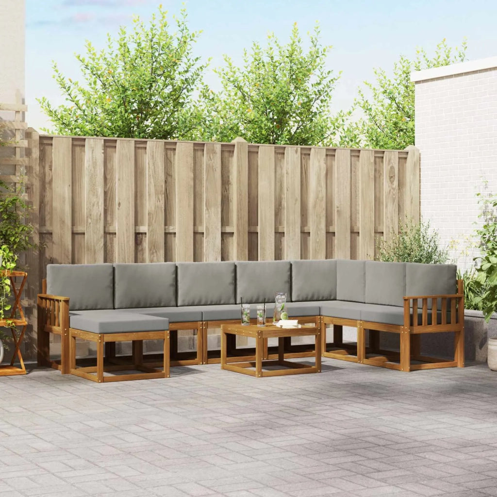 Set di divani da esterno 9 pcs Grigio Naturale e Chiaro