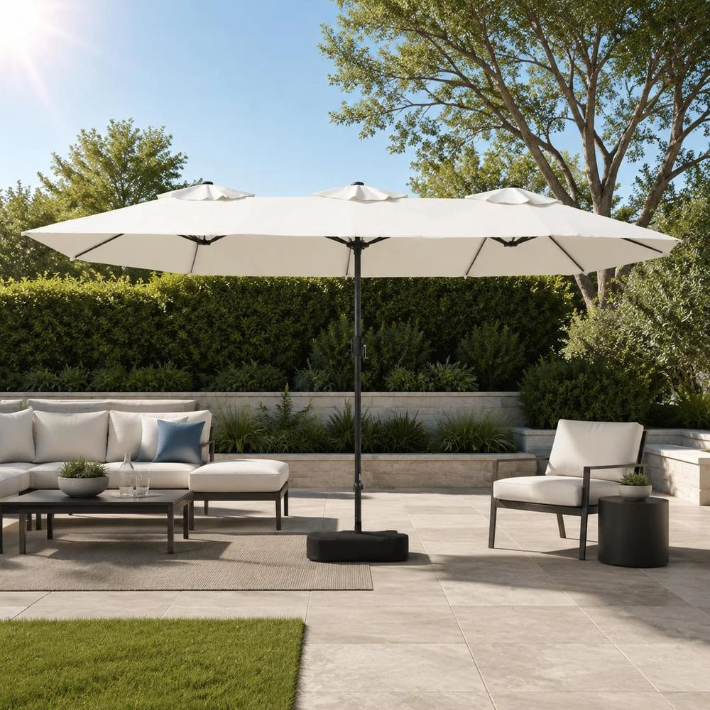 Double Parasol With LED Lights, Sand White, 449x265 Cm