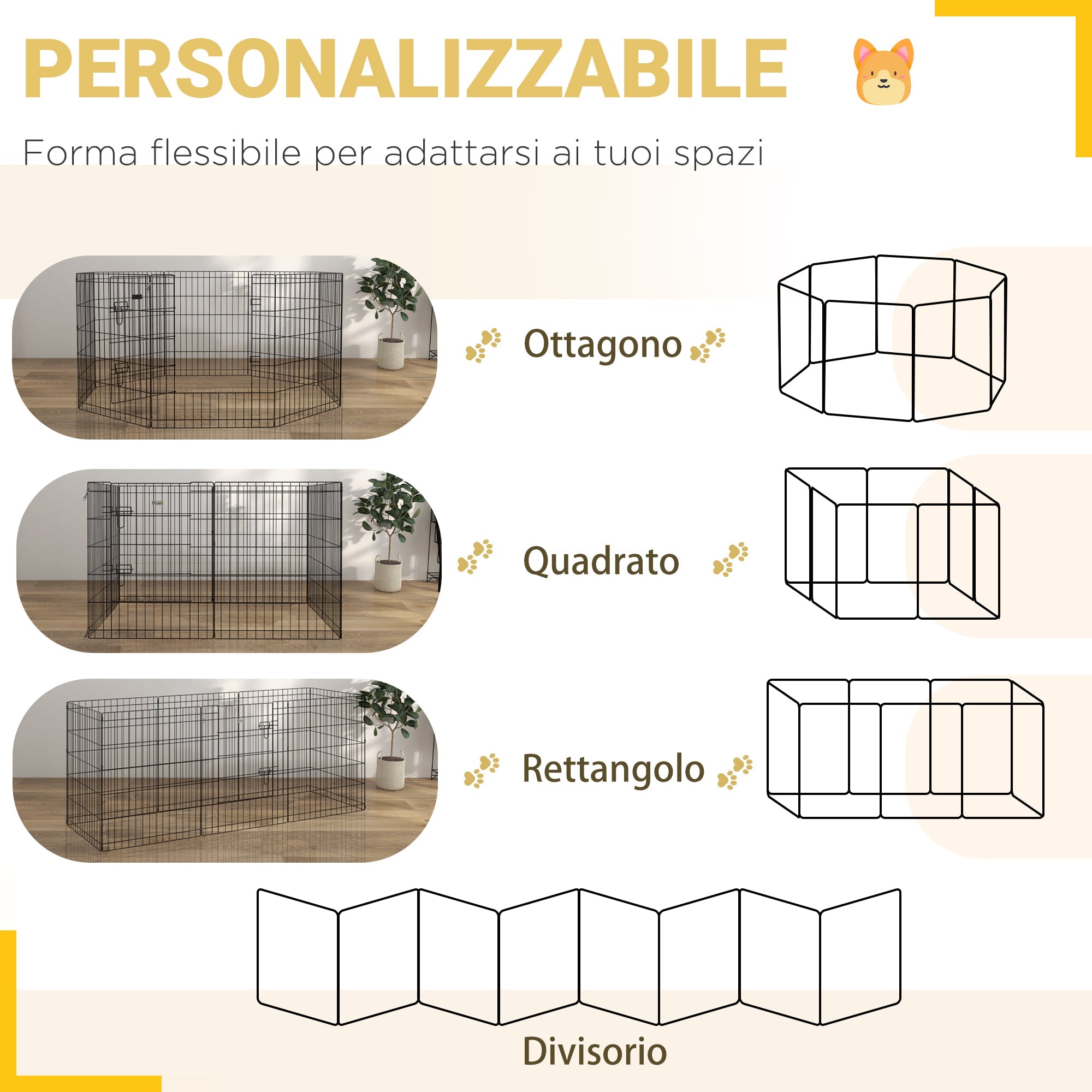 Recinto per Cani e Cuccioli Box per Animali da 8 Pezzi 76 x 61 cm  in Filo di Ferro Nero