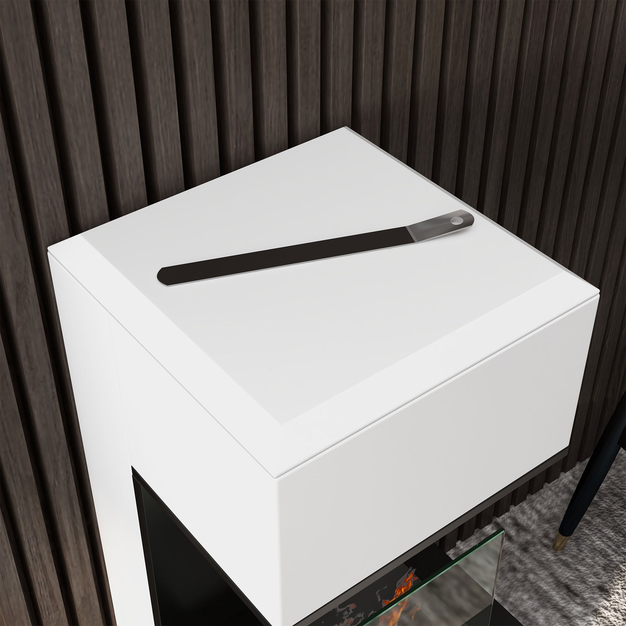 Camino a Bioetanolo da Pavimento 38x38x100 cm Bruciatore 1,2L Bianco