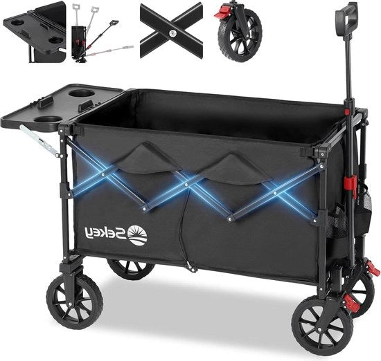 Carrello da spiaggia pieghevole con tavolo ripiegabile - 150L 150KG - carrello da spiaggia con freni - SE3012 Nero Carrello da spiaggia