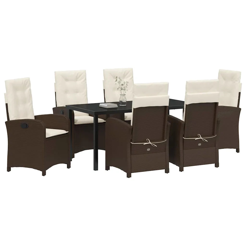 Set da Pranzo per Giardino con cuscino 7 pcs Marrone polyrattan 3380271