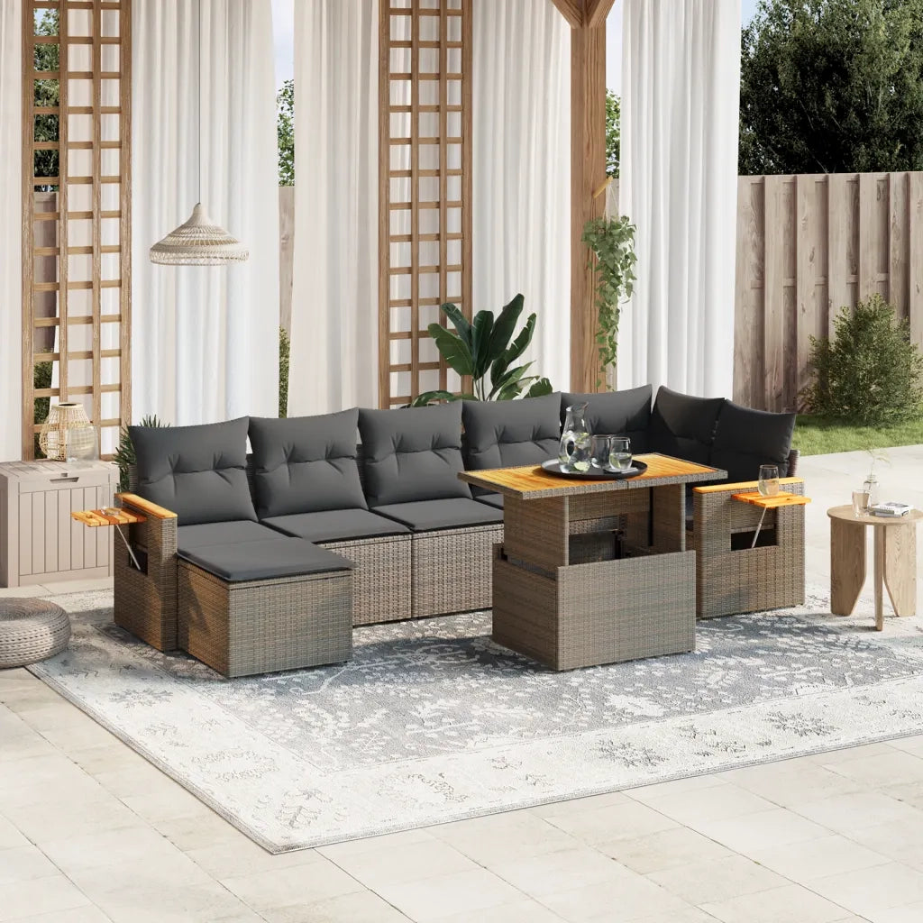 Set Divano da Giardino 8 pz con Cuscini Grigio in Polyrattan 3273629