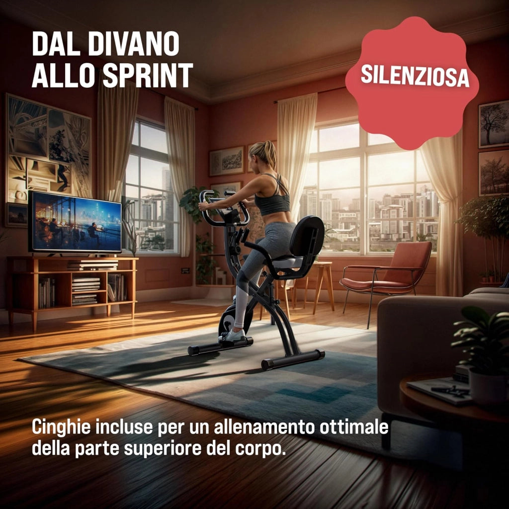 Cyclette Da Casa EAGLE 3 3in Bici Pieghevole Palestra In Casa, Bicicletta da casa Home Trainer, Bici Casa Con Display LCD, 16 Livelli Resistenza, Cinghie Incluse con Ergometro
