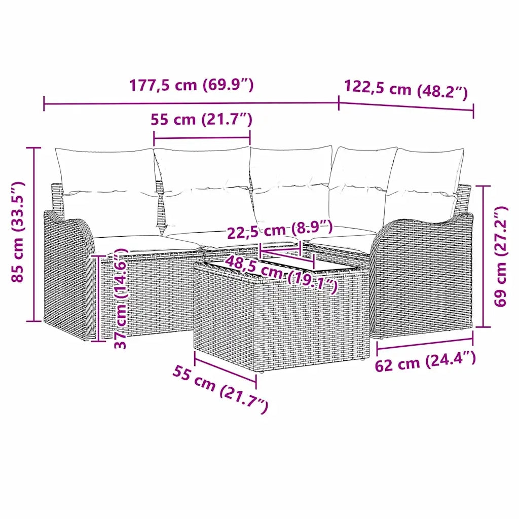Set Divano da Giardino 5 pcs Nero polyrattan 3345687