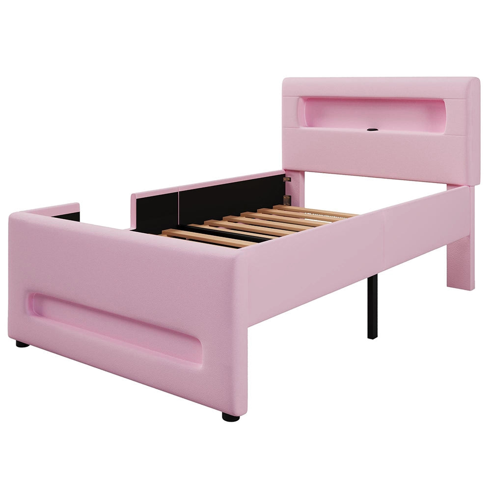 Letto imbottito 90x200cm?- Xylo - scala LED 2 cassetti rosa