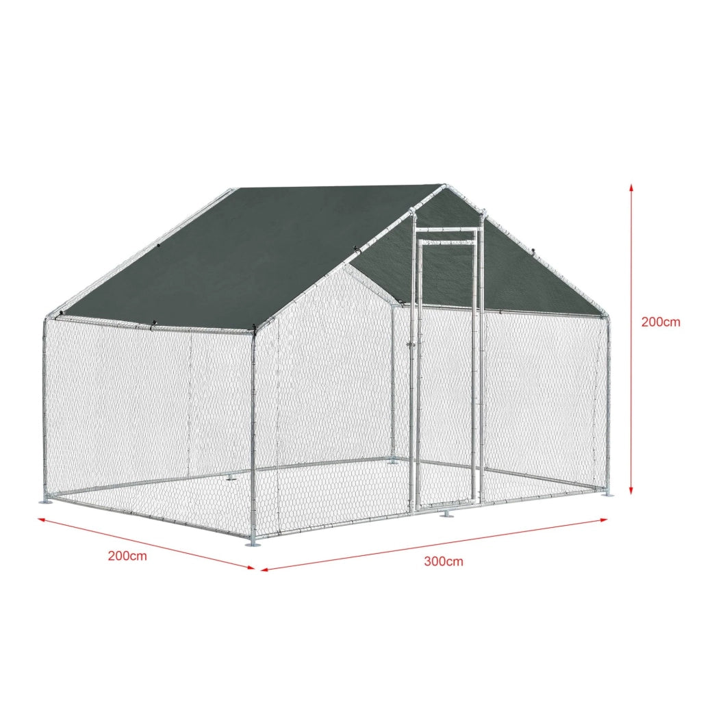 Gabbia voliera da esterno per animali con serratura struttura in acciaio zincato 3 x 2 x 2 m verde scuro argento 03_0005140